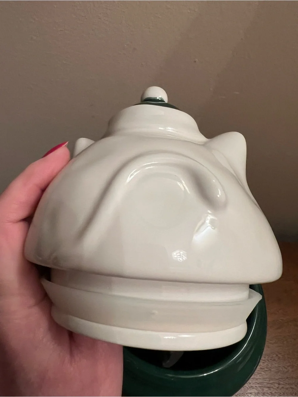Rae Dunn Ceramic Cat Treat Jar in Green - Peace Love & Purrs